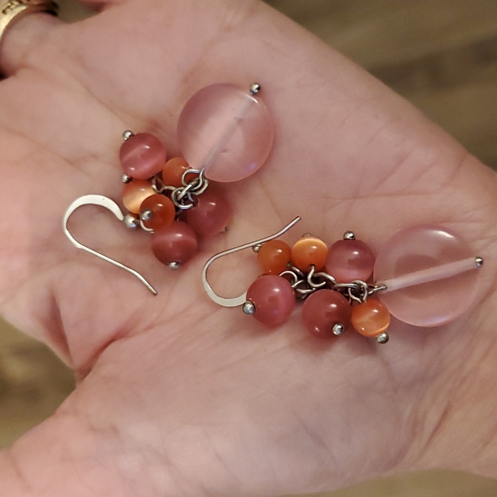 Earrings, Pink Glass Beads - Picture 2 of 4